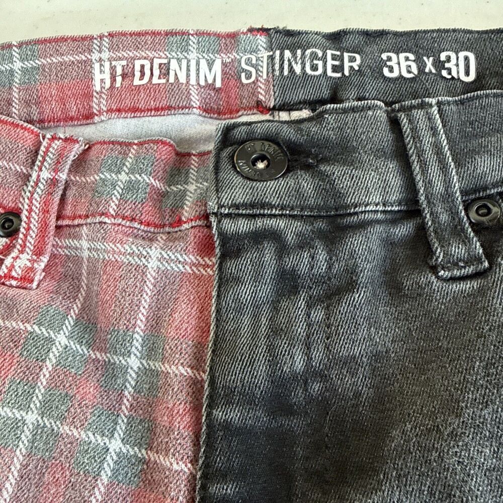HT Denim Stinger Plaid Black Pants D-Ring 36 x 30 Y2K Punk Goth Street Grunge